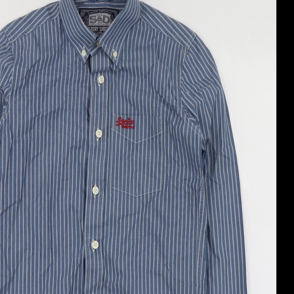 Superdry Mens Blue Striped Cotton  Button-Up Size S Collared