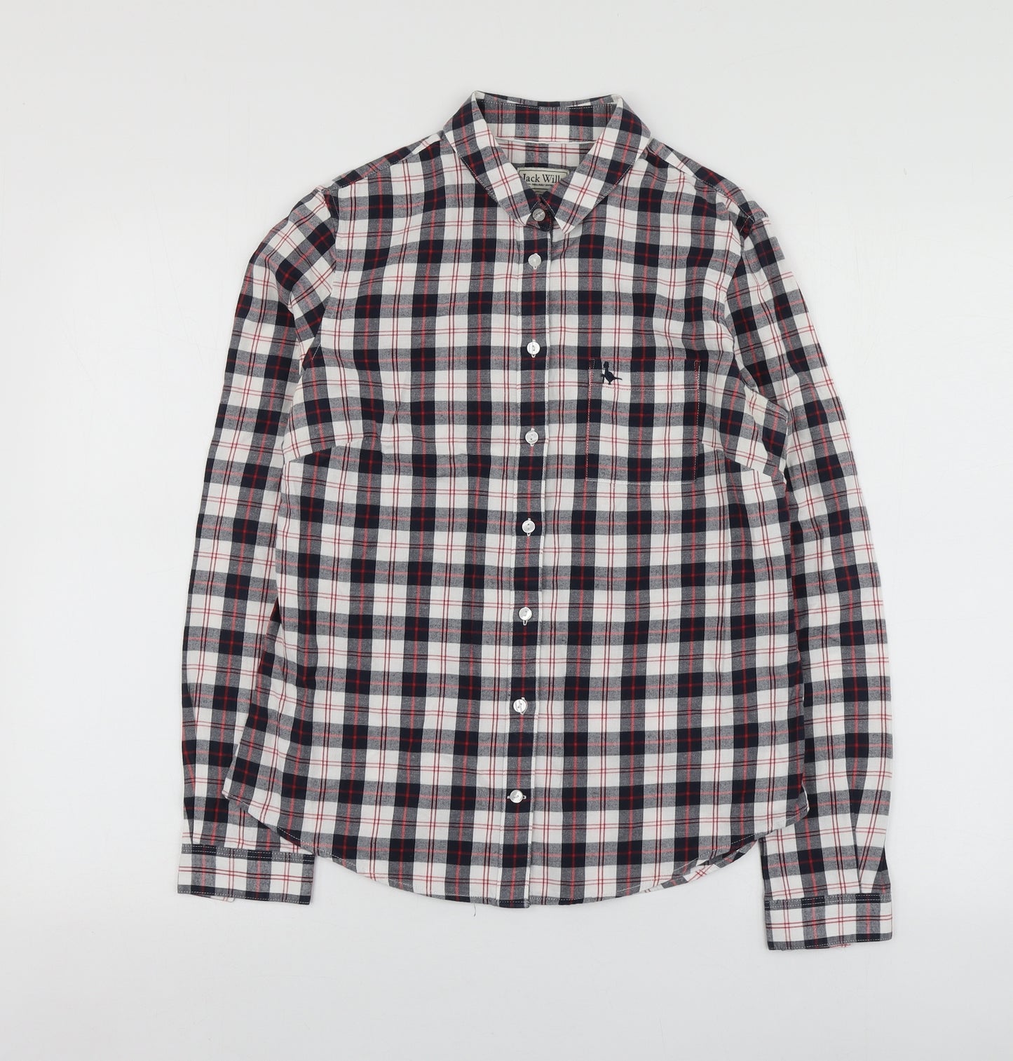 Jack Wills Womens Blue Plaid Cotton Basic Button-Up Size S Collared