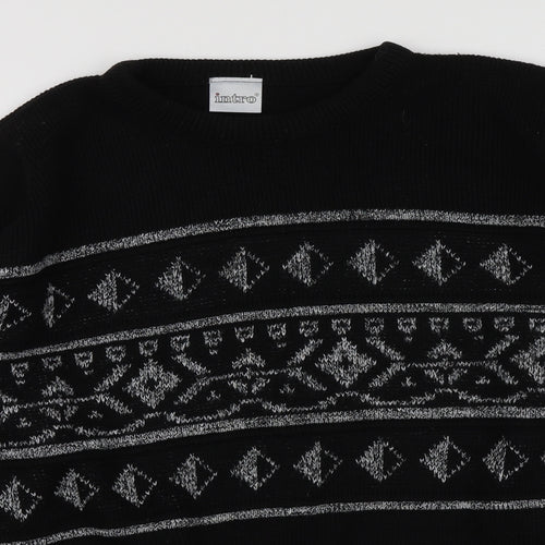 Intro Mens Black Round Neck Fair Isle Acrylic Pullover Jumper Size L