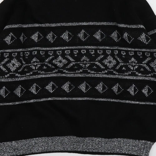 Intro Mens Black Round Neck Fair Isle Acrylic Pullover Jumper Size L