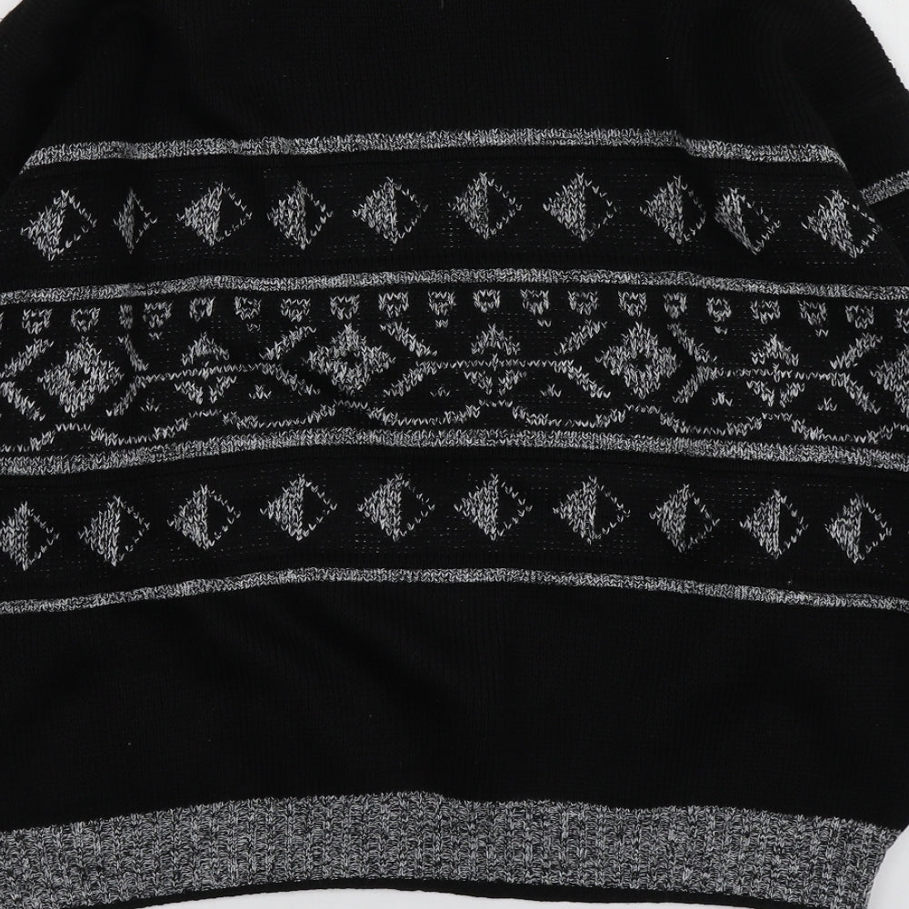 Intro Mens Black Round Neck Fair Isle Acrylic Pullover Jumper Size L