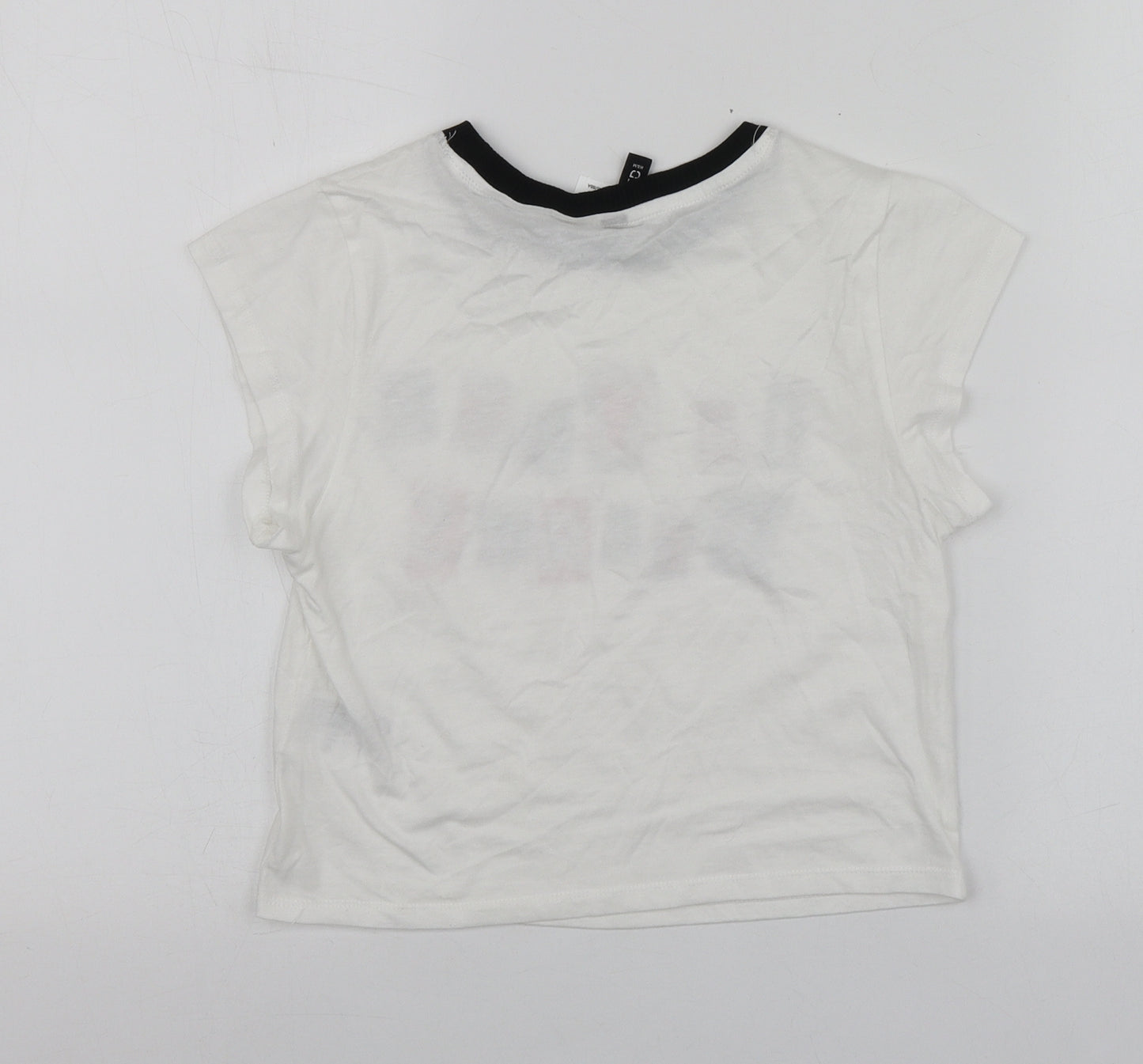 H&M Womens White Geometric Cotton Basic T-Shirt Size S Round Neck