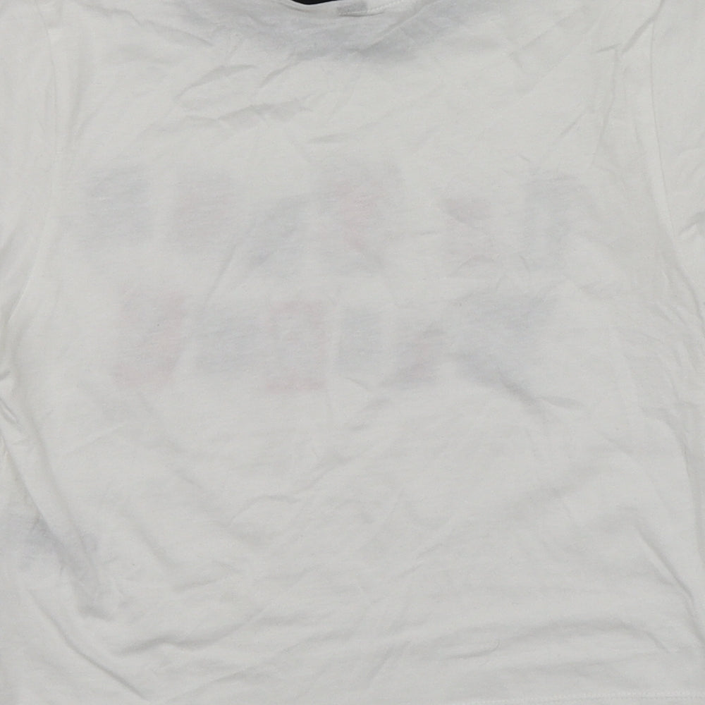 H&M Womens White Geometric Cotton Basic T-Shirt Size S Round Neck