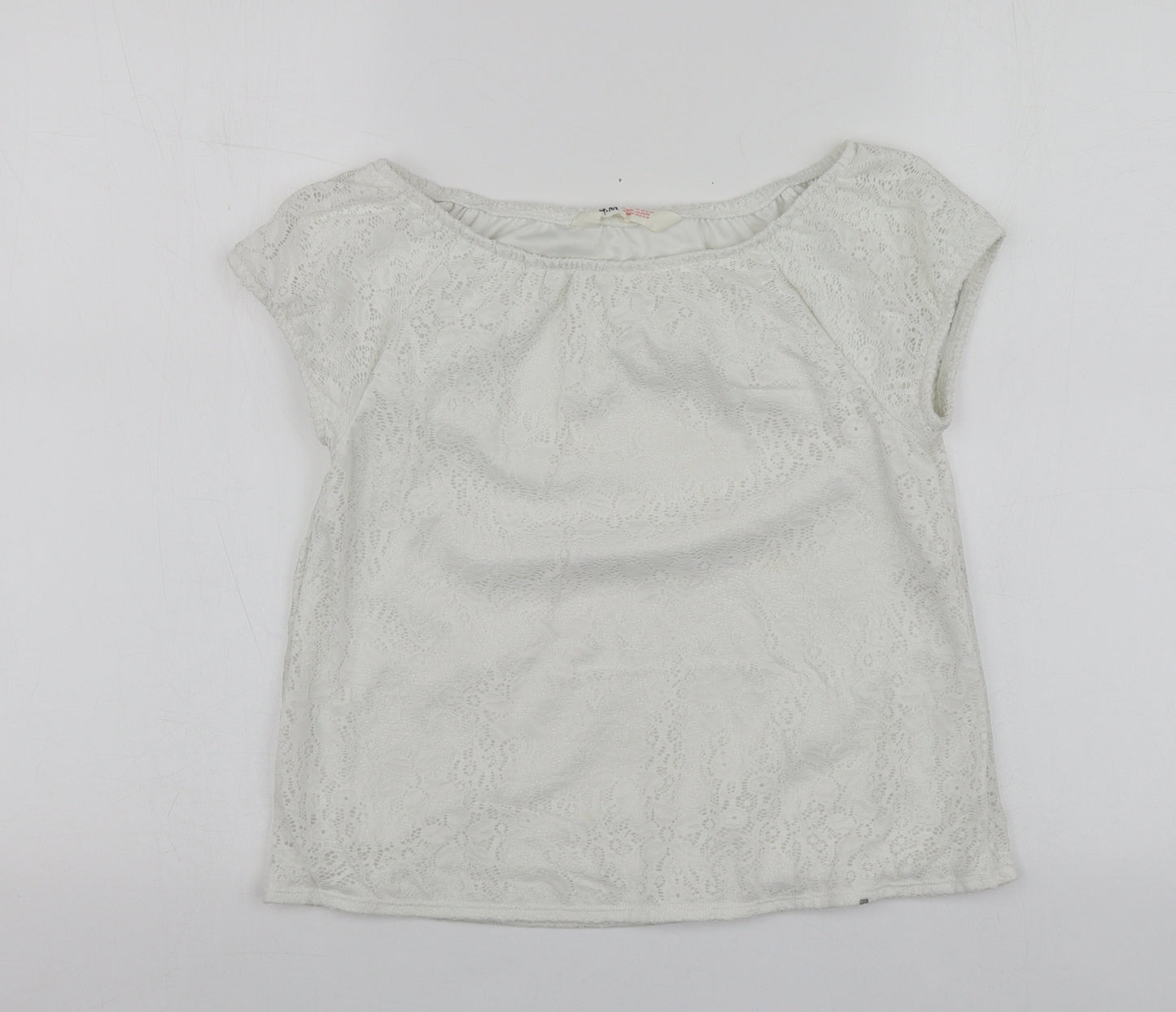 H&M Girls White  Cotton Basic Blouse Size 13-14 Years Square Neck