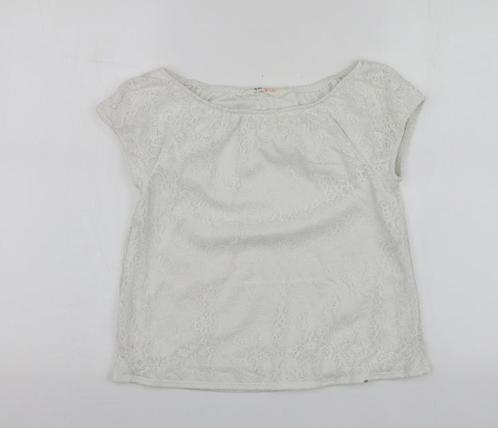 H&M Girls White  Cotton Basic Blouse Size 13-14 Years Square Neck