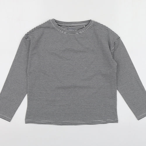 NEXT Girls Blue Striped Cotton Basic T-Shirt Size 7 Years Round Neck