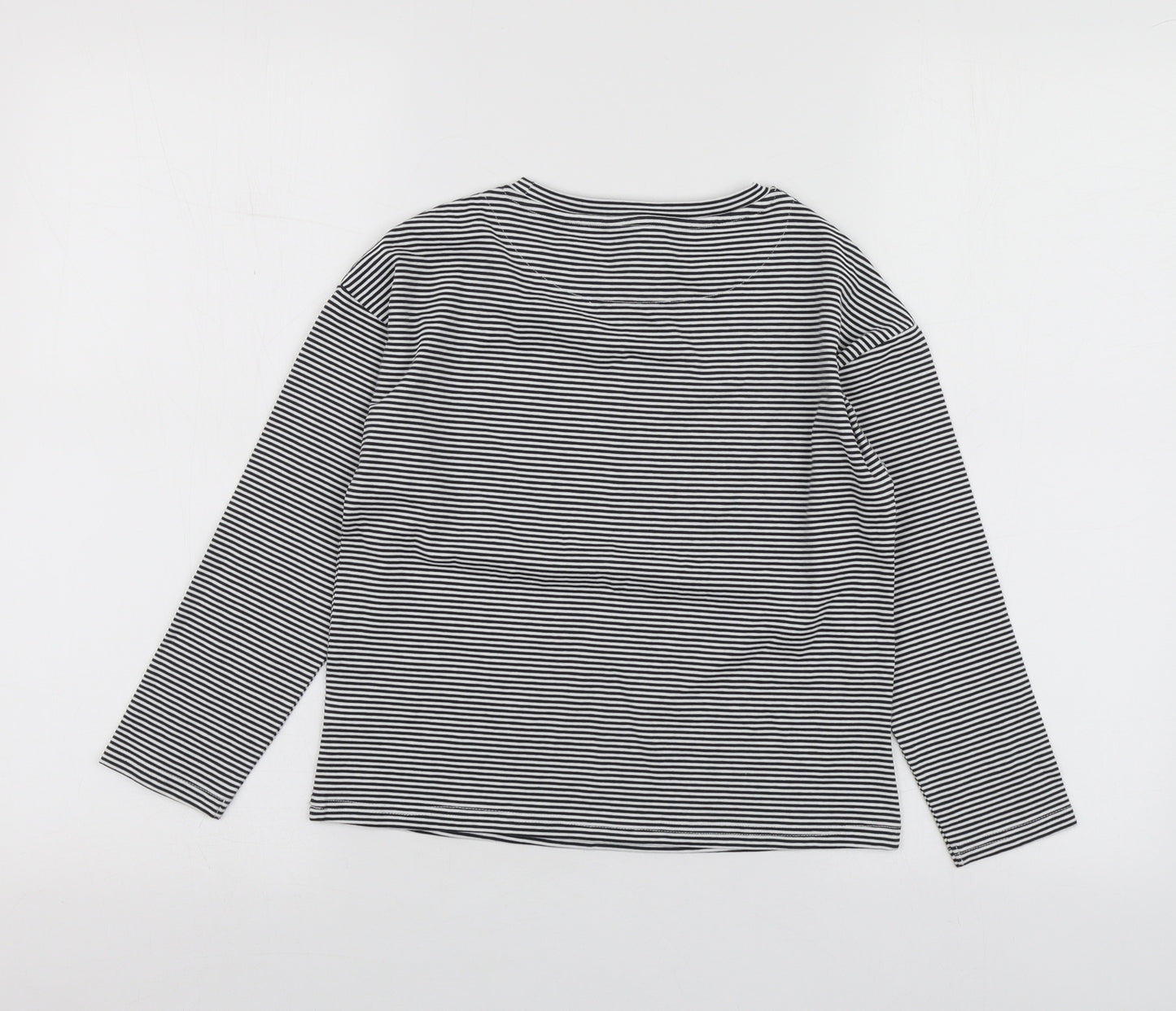 NEXT Girls Blue Striped Cotton Basic T-Shirt Size 7 Years Round Neck