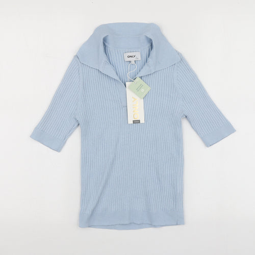 Only  Womens Blue V-Neck  Polyester Pullover Jumper Size S