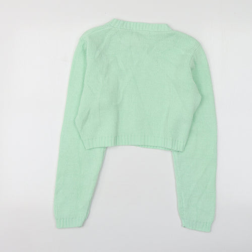 Glamorous Womens Green Round Neck  Acrylic Pullover Jumper Size 10
