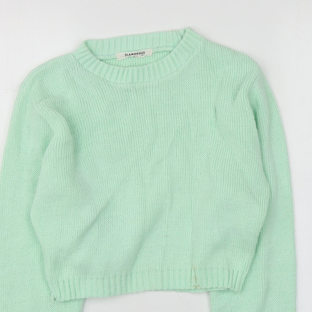 Glamorous Womens Green Round Neck  Acrylic Pullover Jumper Size 10