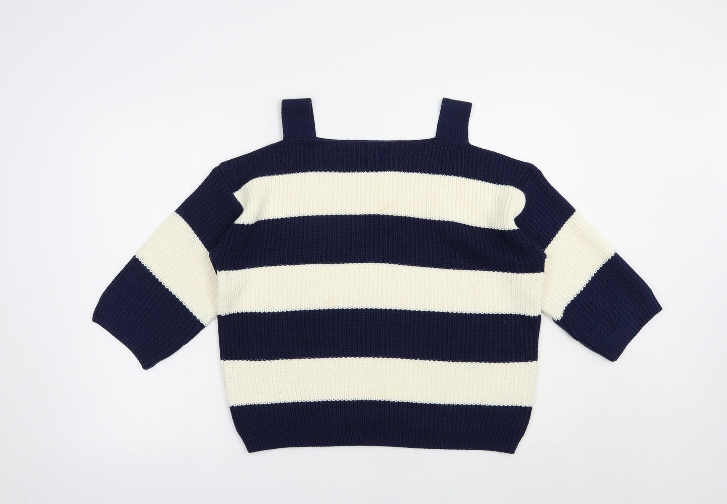 Marks and Spencer Womens Blue Square Neck Striped Acrylic Pullover Jumper Size L
