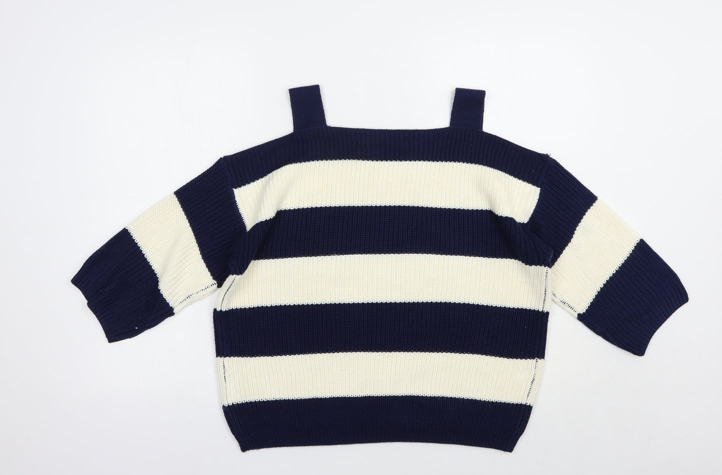 Marks and Spencer Womens Blue Square Neck Striped Acrylic Pullover Jumper Size L