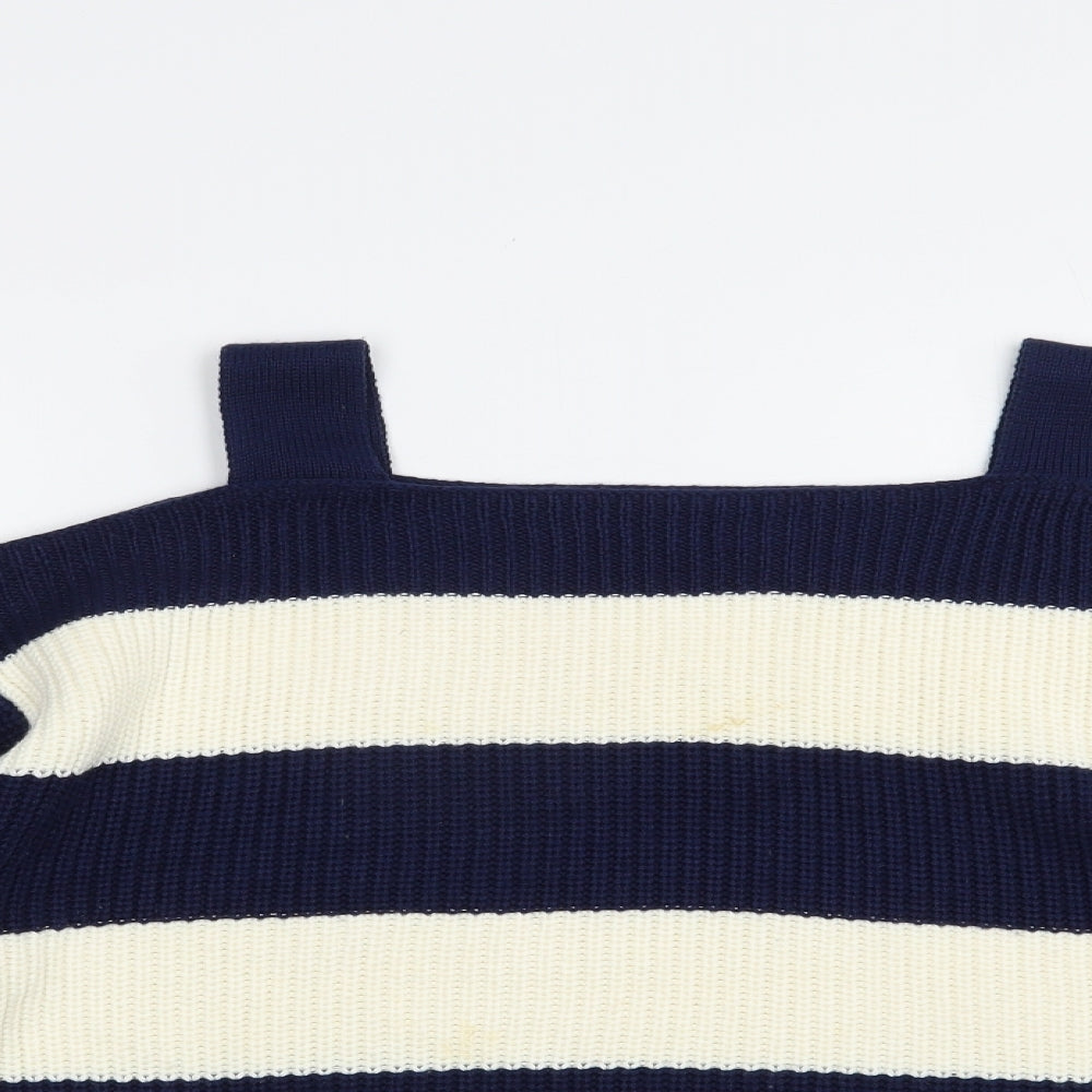 Marks and Spencer Womens Blue Square Neck Striped Acrylic Pullover Jumper Size L