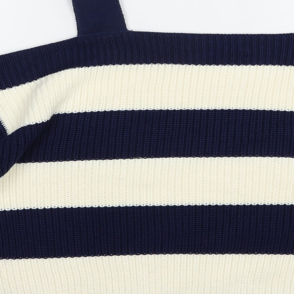 Marks and Spencer Womens Blue Square Neck Striped Acrylic Pullover Jumper Size L