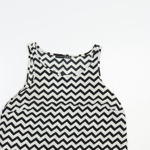 Atmosphere Womens White Striped Polyester Basic Tank Size 8 Round Neck