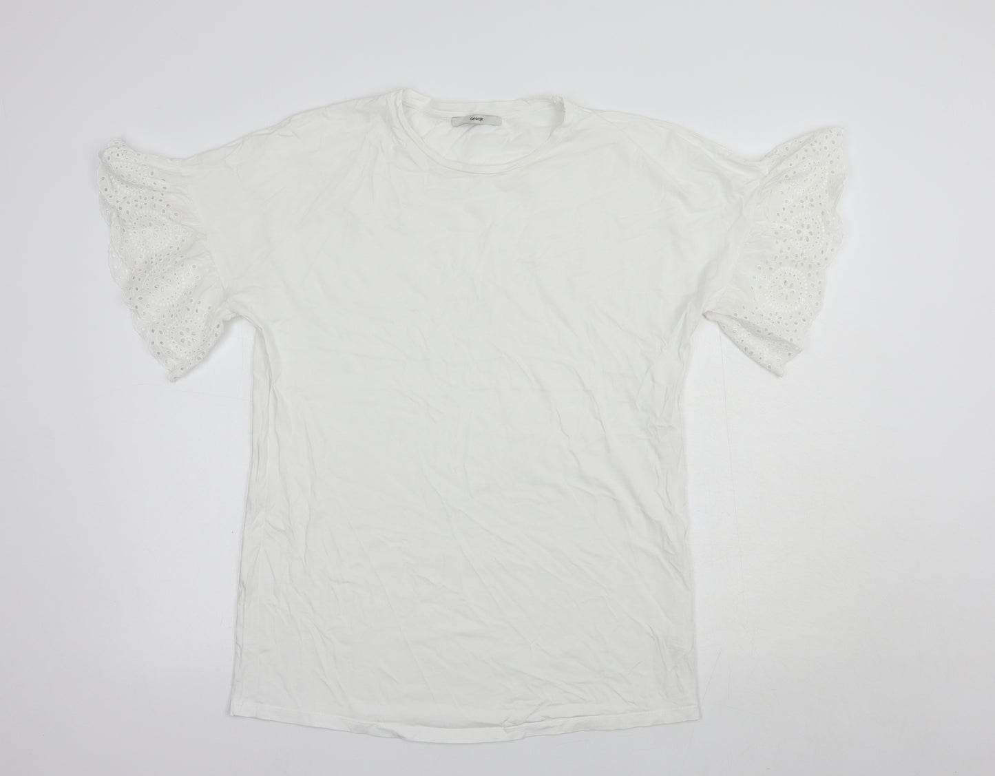 George Womens White  Cotton Basic T-Shirt Size 12 Crew Neck