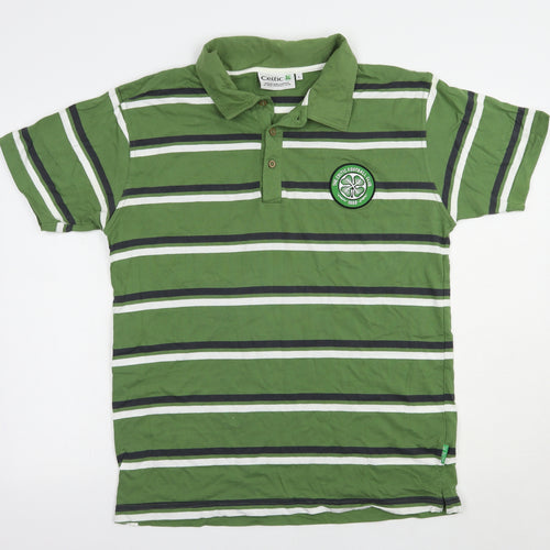 Celtic Mens Green Striped Cotton  Polo Size L Collared Button - Irish Football