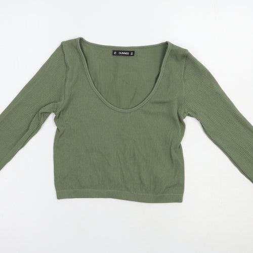 Dunnes Stores Womens Green  Nylon Cropped T-Shirt Size XS Scoop Neck Pullover