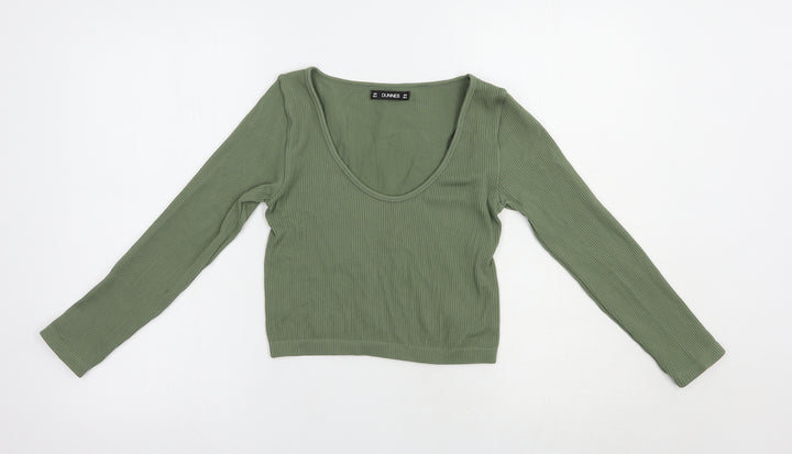 Dunnes Stores Womens Green Nylon Cropped T-Shirt Size XS Scoop Neck Pullover