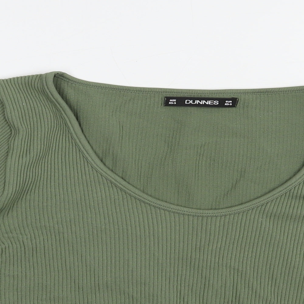 Dunnes Stores Womens Green  Nylon Cropped T-Shirt Size XS Scoop Neck Pullover