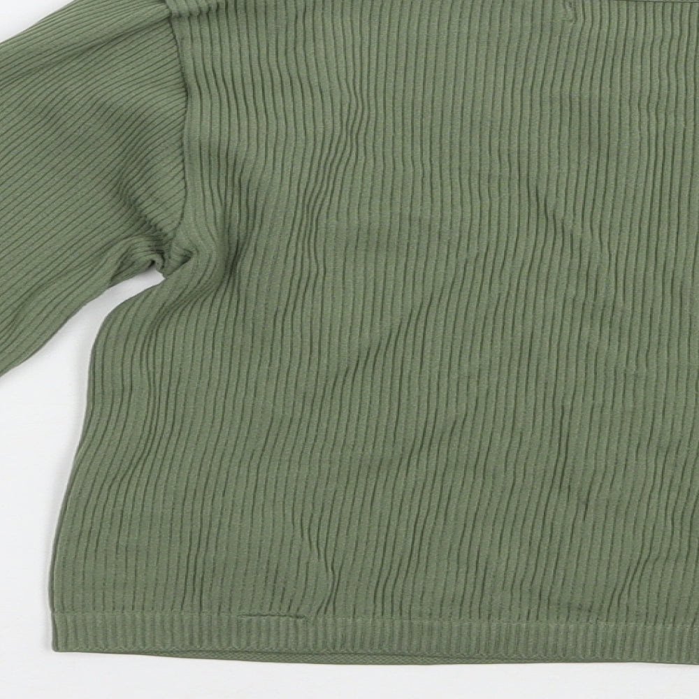 Dunnes Stores Womens Green  Nylon Cropped T-Shirt Size XS Scoop Neck Pullover