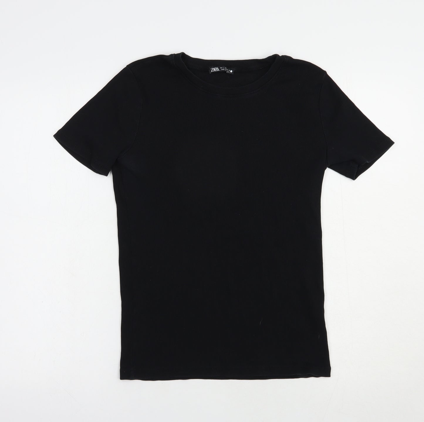Zara Womens Black  Cotton Basic T-Shirt Size L Crew Neck - Ribbed