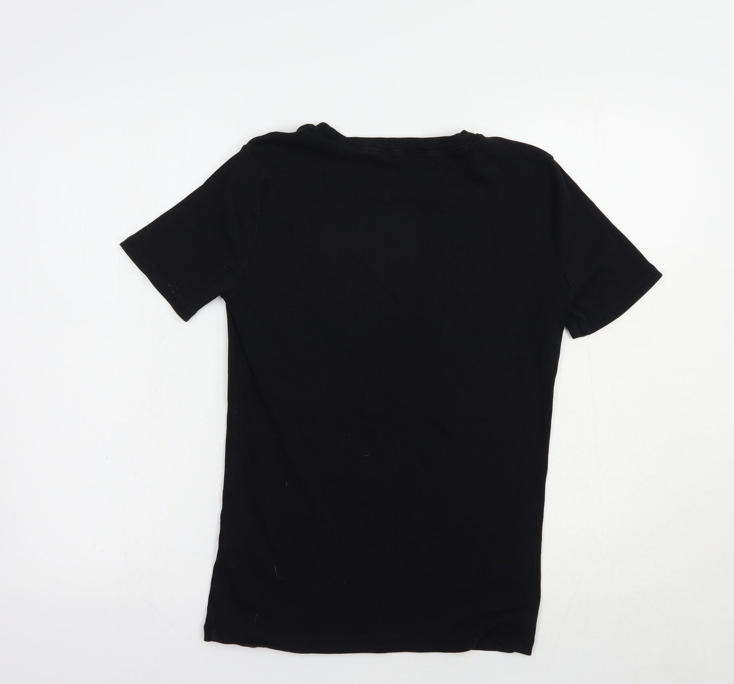 Zara Womens Black  Cotton Basic T-Shirt Size L Crew Neck - Ribbed