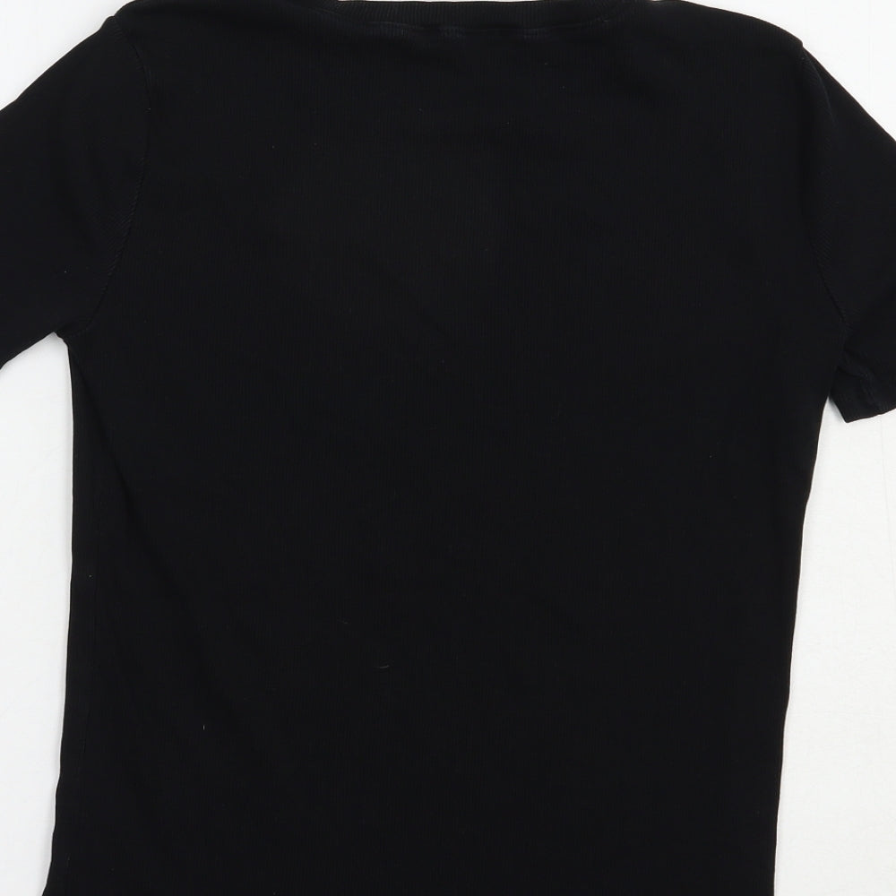 Zara Womens Black  Cotton Basic T-Shirt Size L Crew Neck - Ribbed