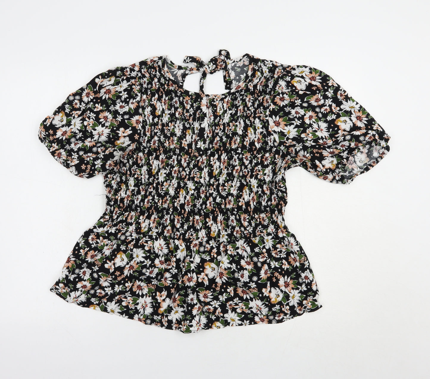 F&F Womens Black Floral Viscose Basic Blouse Size 16 Round Neck
