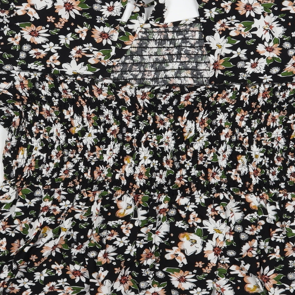 F&F Womens Black Floral Viscose Basic Blouse Size 16 Round Neck