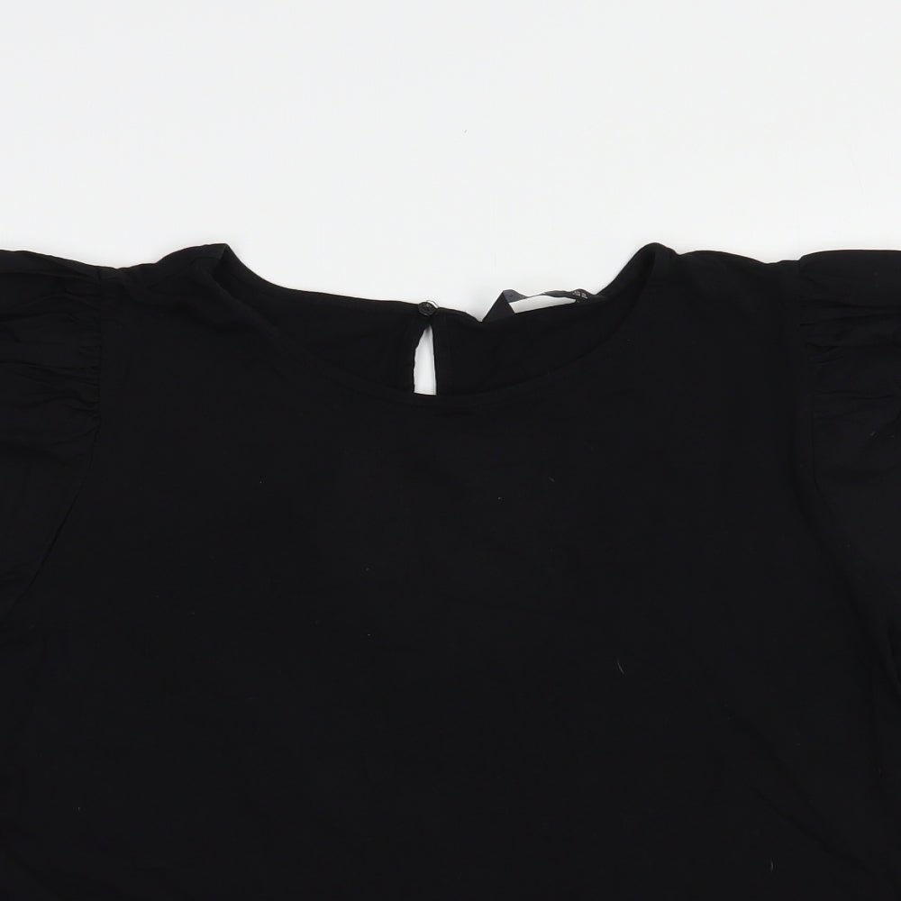 F&F Womens Black  Cotton Basic Blouse Size 16 Boat Neck