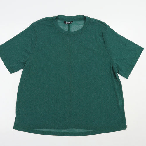 SheIn Womens Green  Nylon Basic Blouse Size 2XL Crew Neck