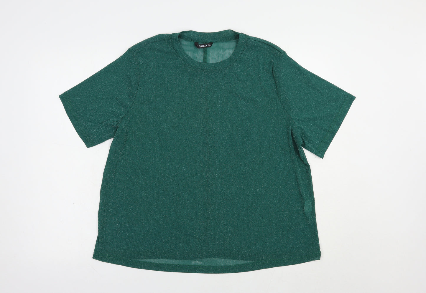 SheIn Womens Green  Nylon Basic Blouse Size 2XL Crew Neck