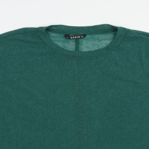 SheIn Womens Green  Nylon Basic Blouse Size 2XL Crew Neck