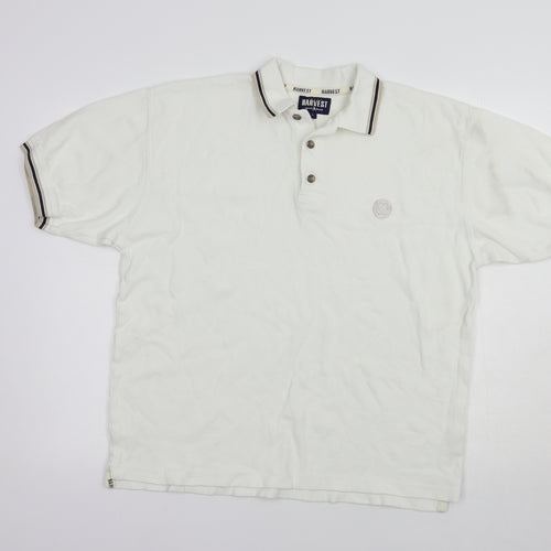 James Harvest Mens White  Cotton  Polo Size L Collared Button
