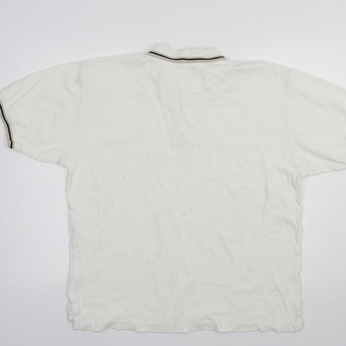 James Harvest Mens White  Cotton  Polo Size L Collared Button