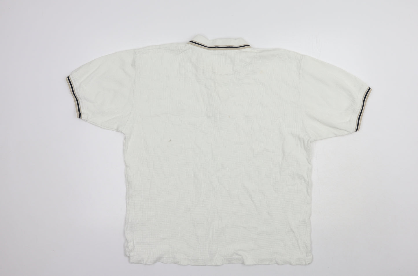 James Harvest Mens White  Cotton  Polo Size L Collared Button