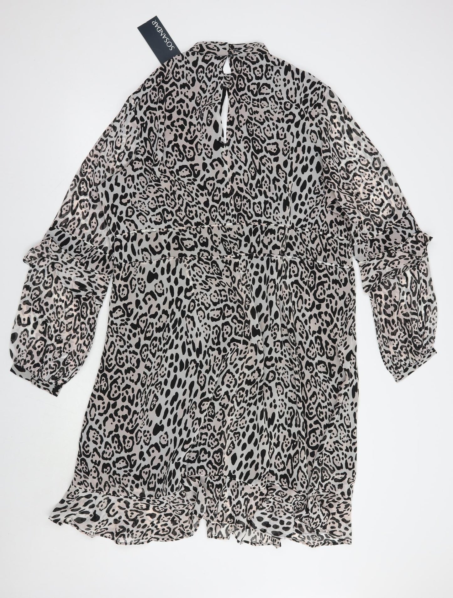 Sosandar Womens Grey Animal Print Polyester A-Line  Size 20  Mock Neck Button