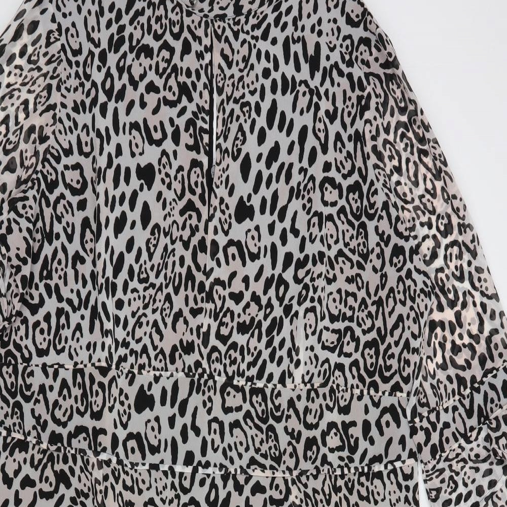 Sosandar Womens Grey Animal Print Polyester A-Line  Size 20  Mock Neck Button