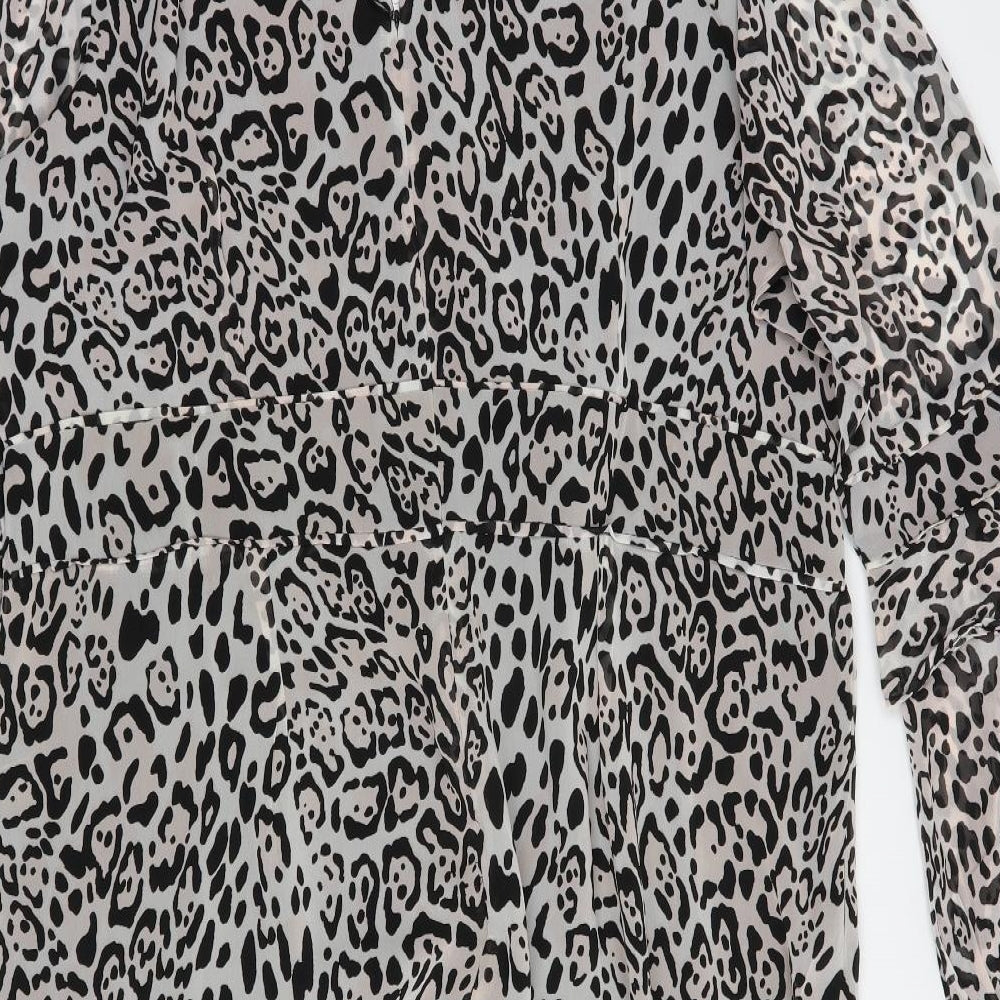 Sosandar Womens Grey Animal Print Polyester A-Line  Size 20  Mock Neck Button