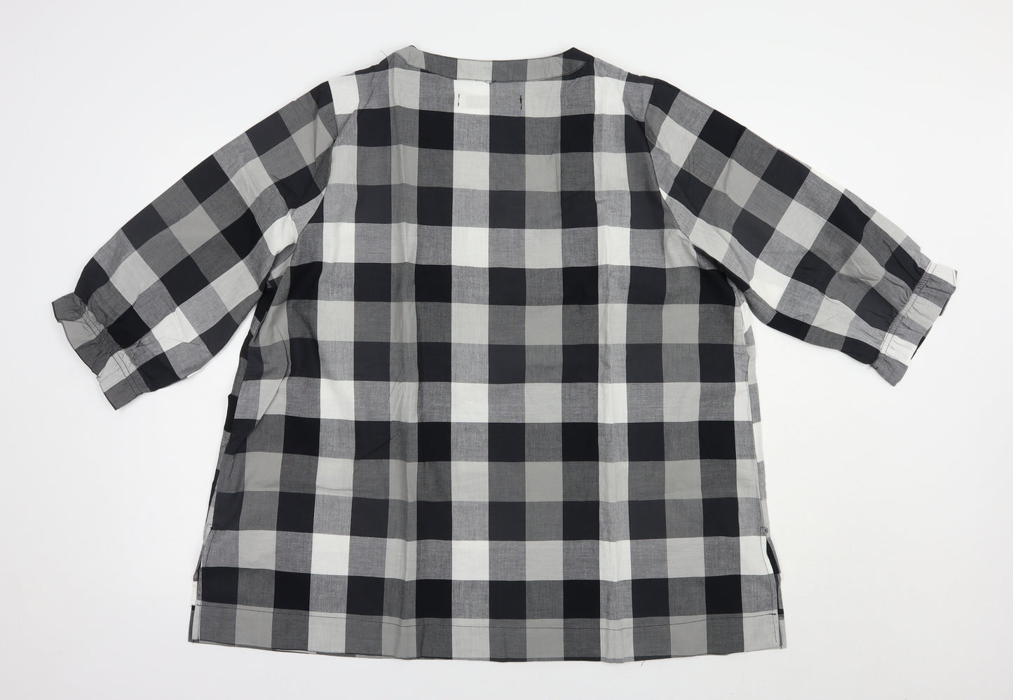 Zizzi Womens Grey Check Cotton Tunic Blouse Size M Scoop Neck