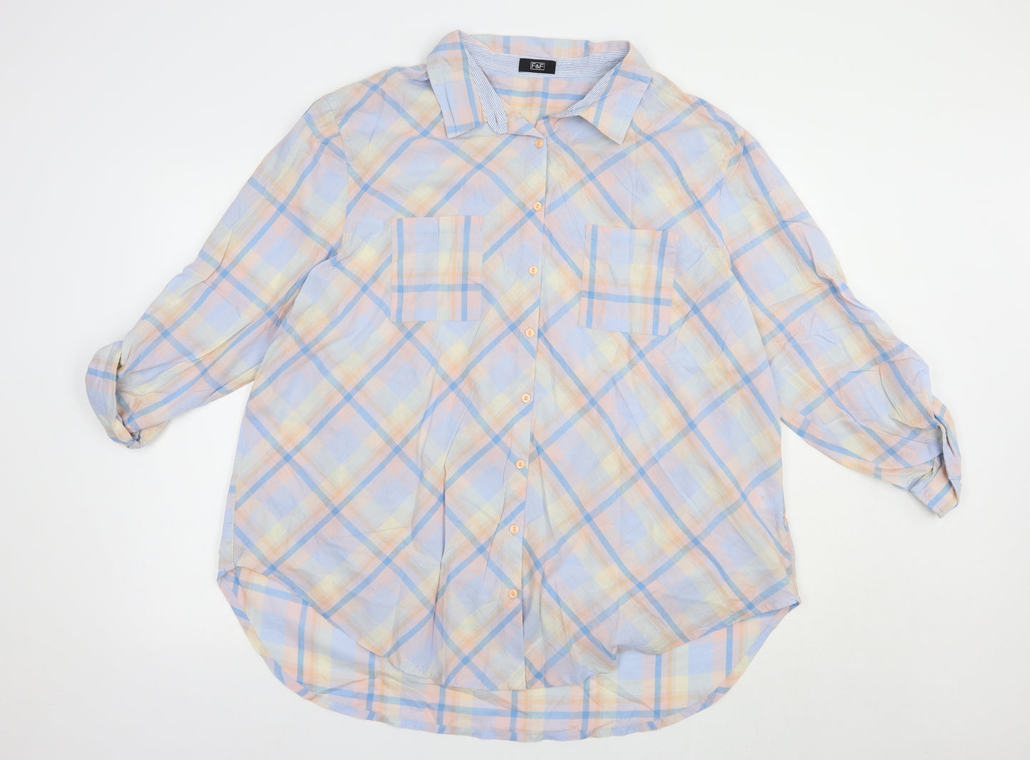 F&F Womens Multicoloured Plaid Cotton Basic Button-Up Size 22 Collared