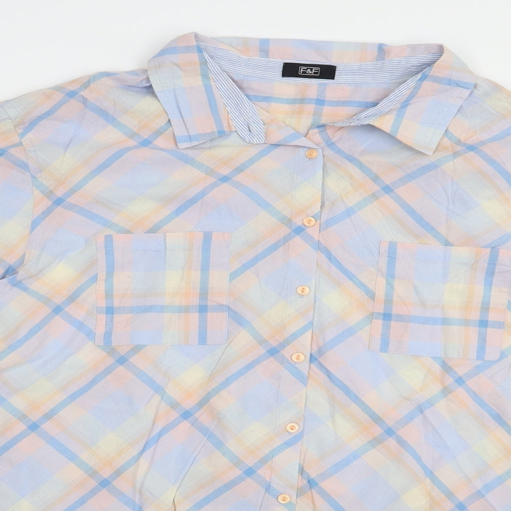 F&F Womens Multicoloured Plaid Cotton Basic Button-Up Size 22 Collared