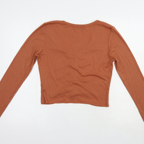 Heart & Hips Womens Brown  Viscose Basic T-Shirt Size L V-Neck