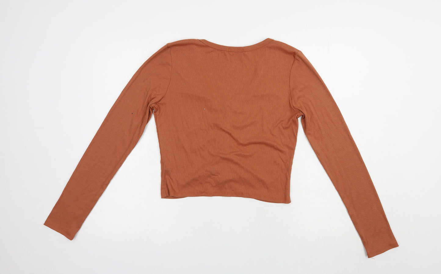 Heart & Hips Womens Brown  Viscose Basic T-Shirt Size L V-Neck
