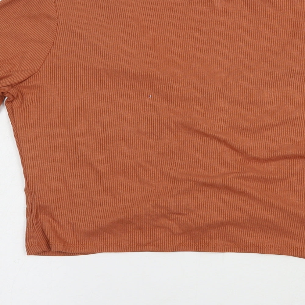 Heart & Hips Womens Brown  Viscose Basic T-Shirt Size L V-Neck