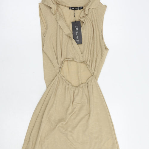 I Saw It F Womens Beige  Polyester Mini  Size 12  Collared Pullover
