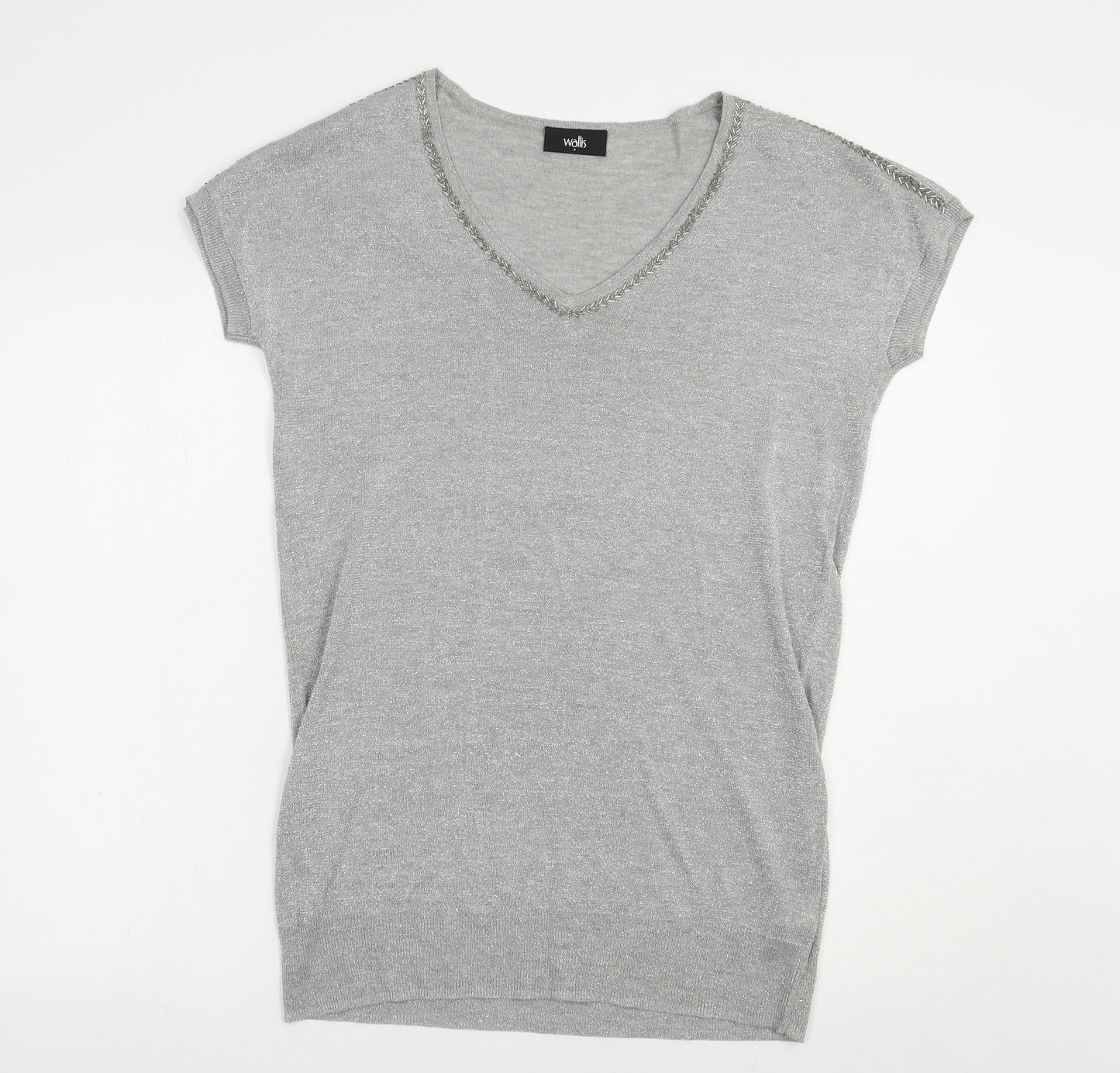 Wallis Womens Silver  Viscose Tunic Blouse Size S V-Neck