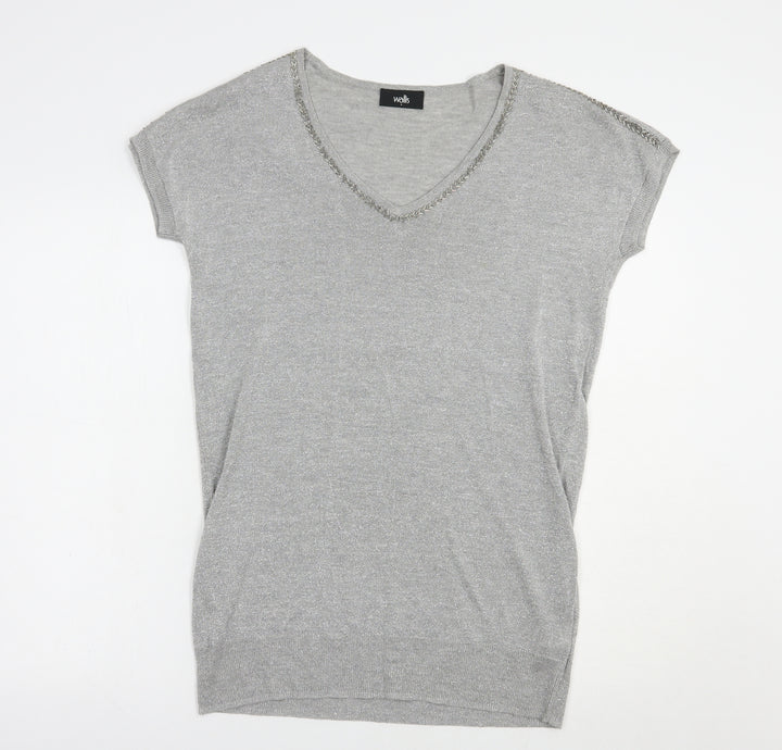 Wallis Womens Silver  Viscose Tunic Blouse Size S V-Neck