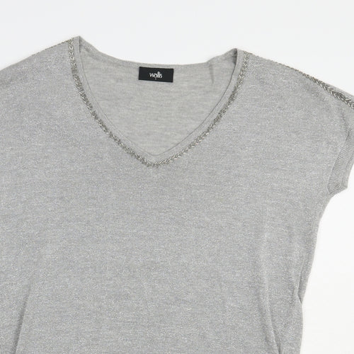 Wallis Womens Silver  Viscose Tunic Blouse Size S V-Neck